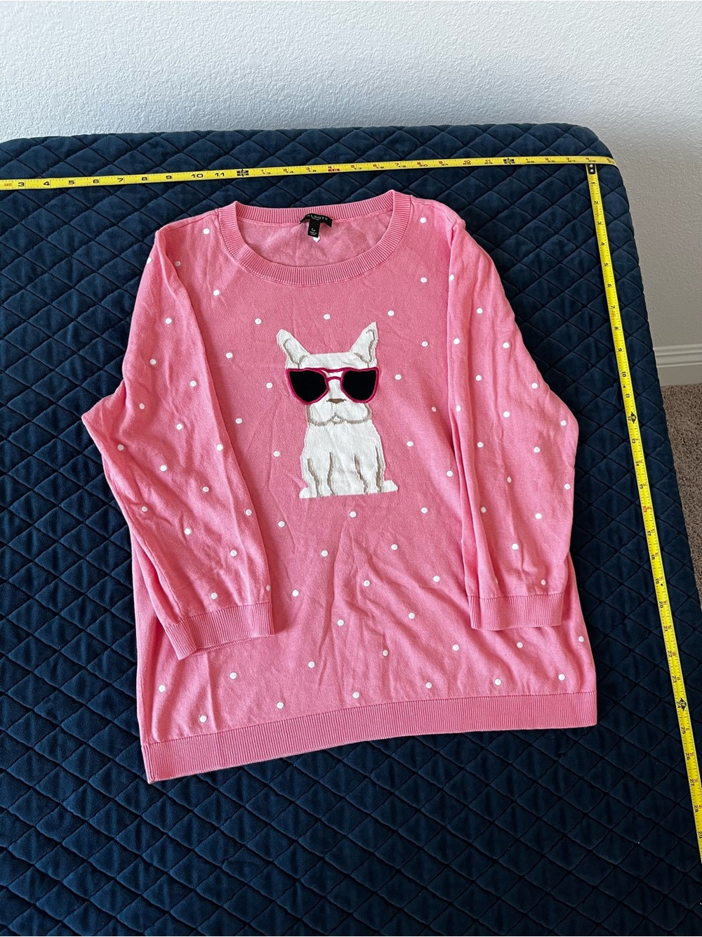 Talbots Pink Dog Sweater with Sunglasses Motif - Petite
